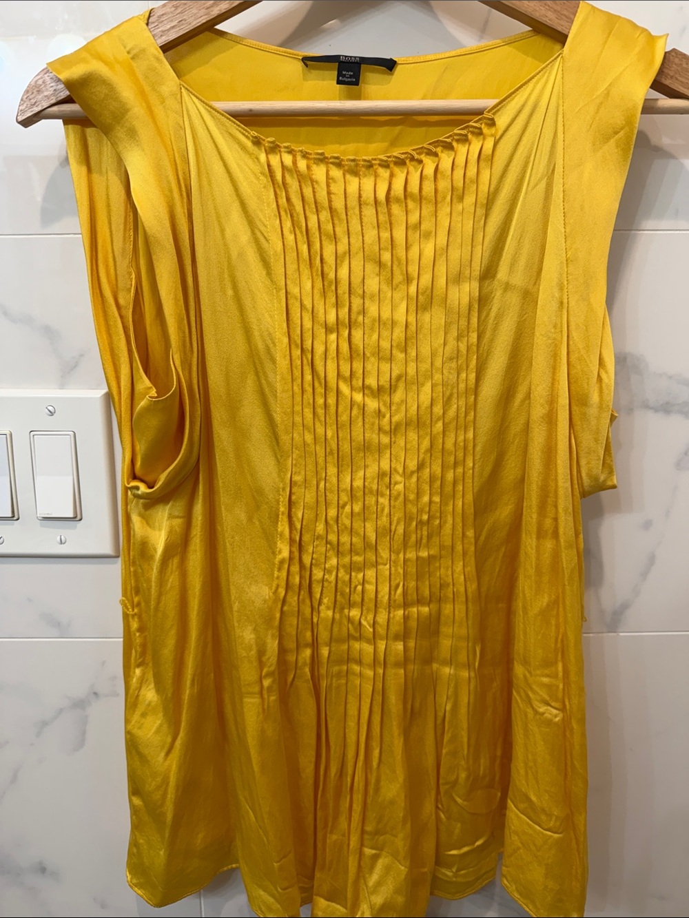 Hugo Boss Yellow Pintuck Sleeveless Pure Silk Blouse